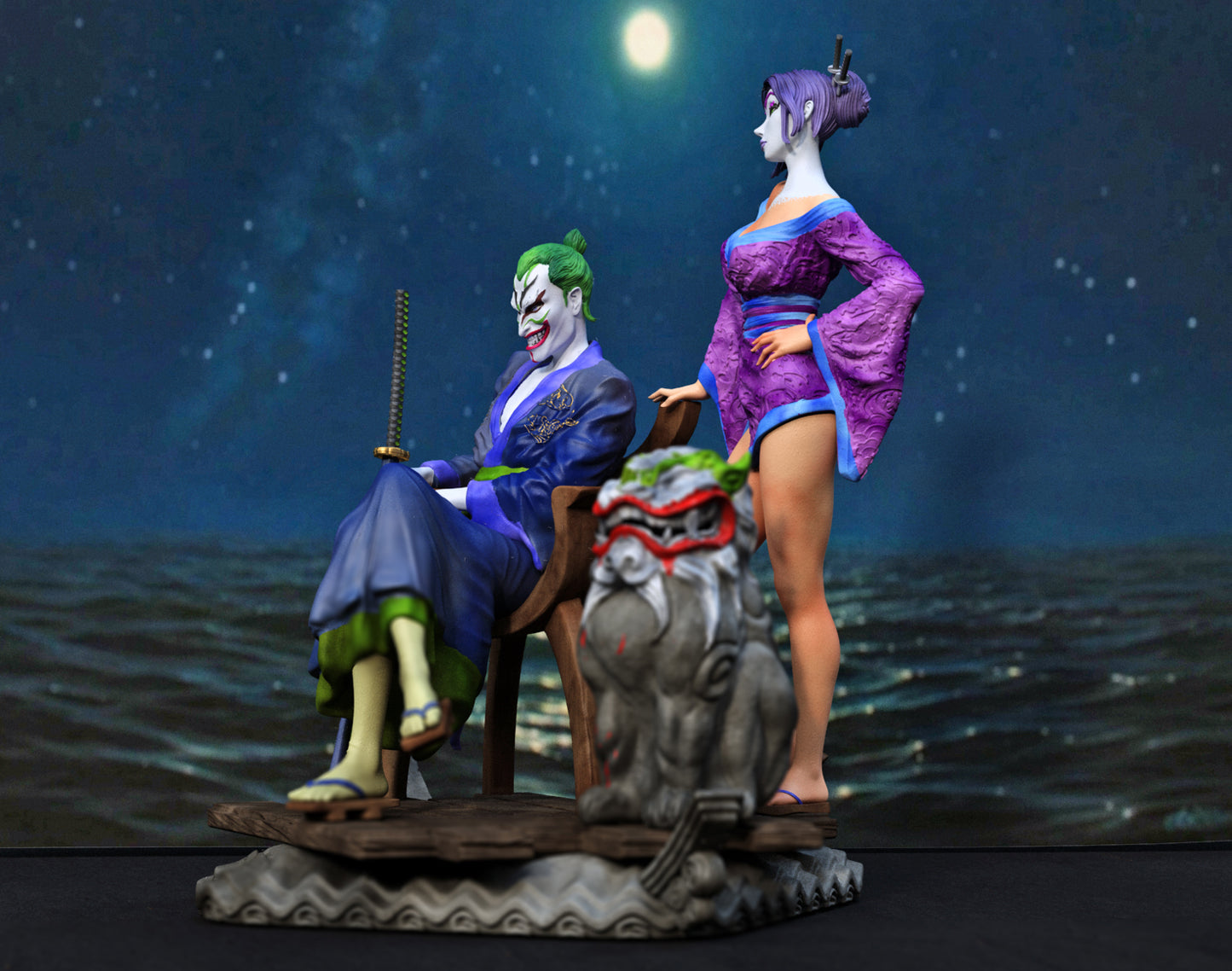 Clown & Geisha Statue