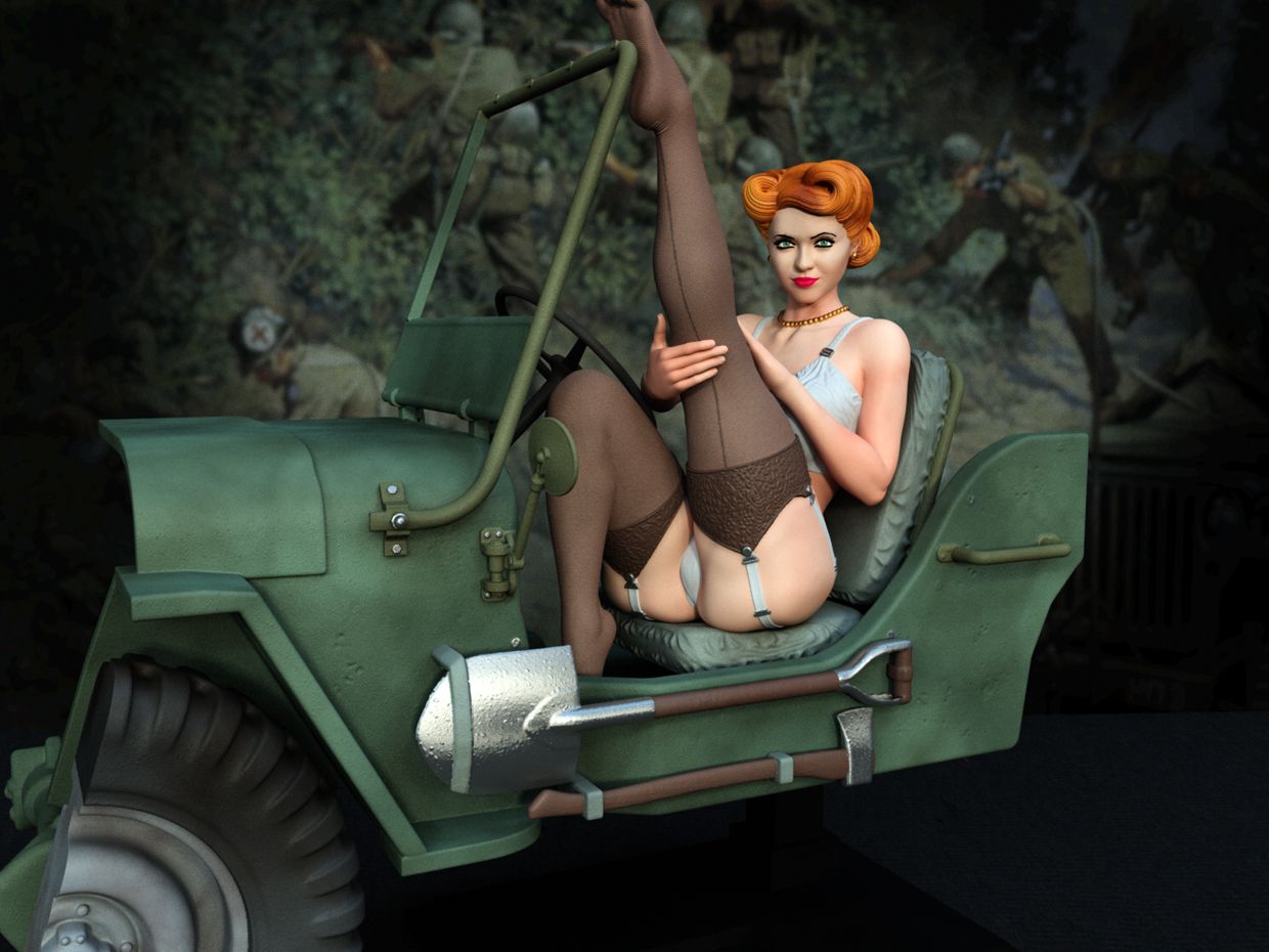 WWII Jeep Pinup Statue
