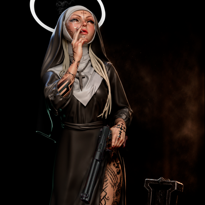 Nun With Gun Statue 3D-Printed Kit