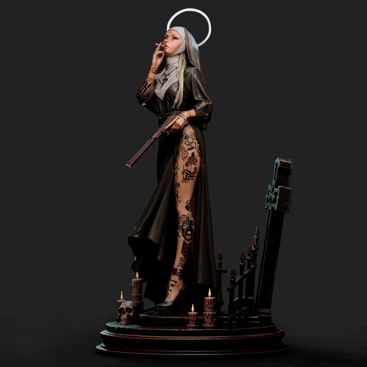 Nun With Gun Statue 3D-Printed Kit