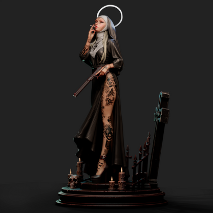 Nun With Gun Statue 3D-Printed Kit