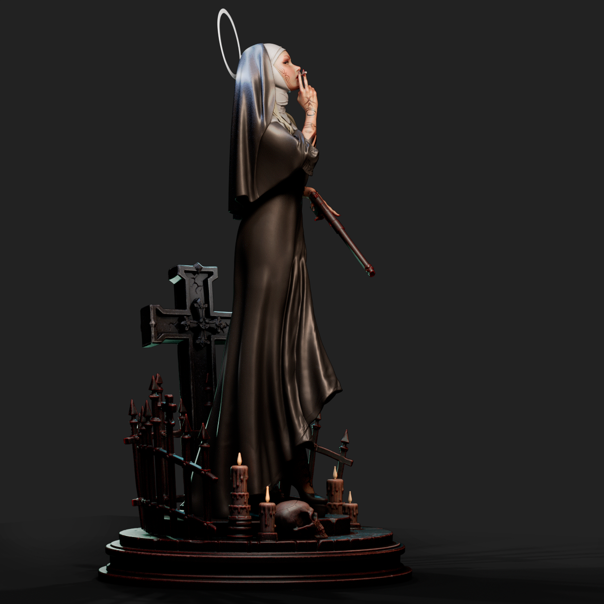 Nun With Gun Statue 3D-Printed Kit
