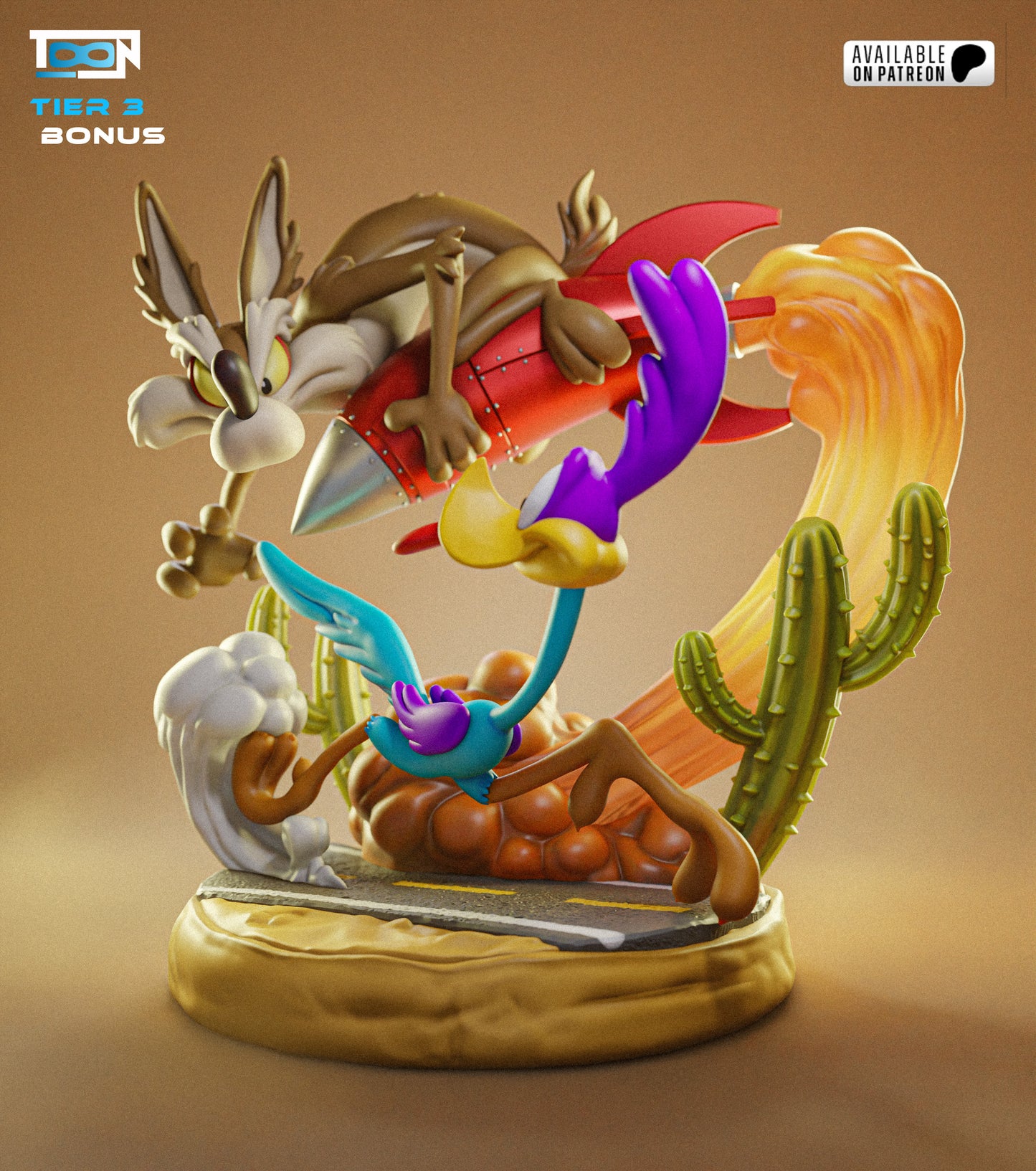 Coyote And Road Runner Statue 3D-Printed Kit