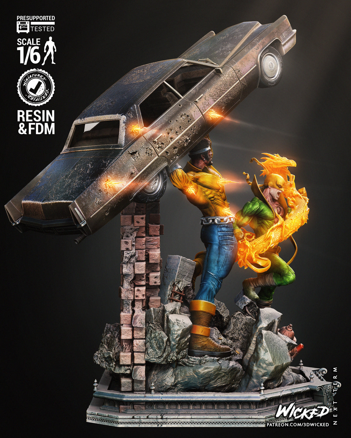 Marvel Power Man & Iron Fist (With Car) Diorama