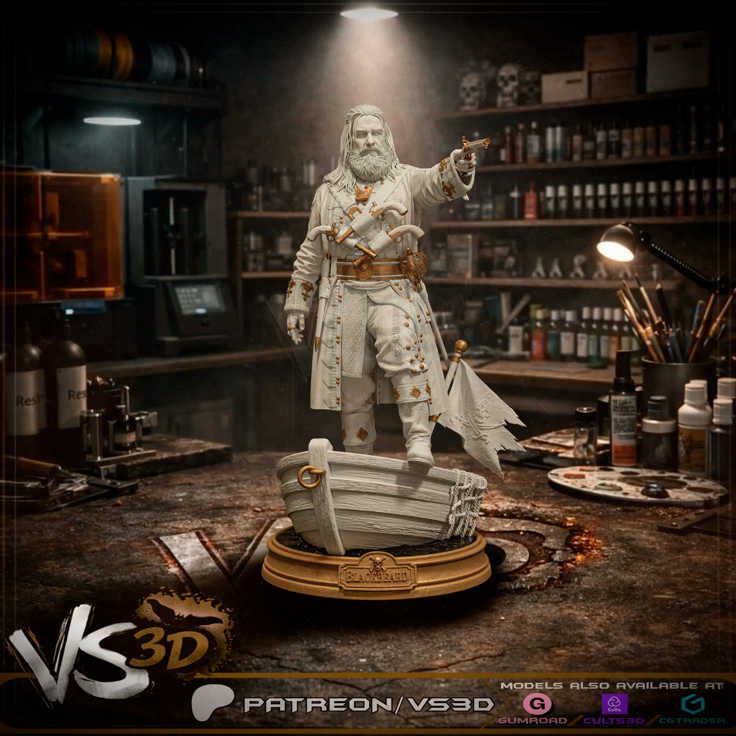 Black Beard Statue 3D-Printed Kit