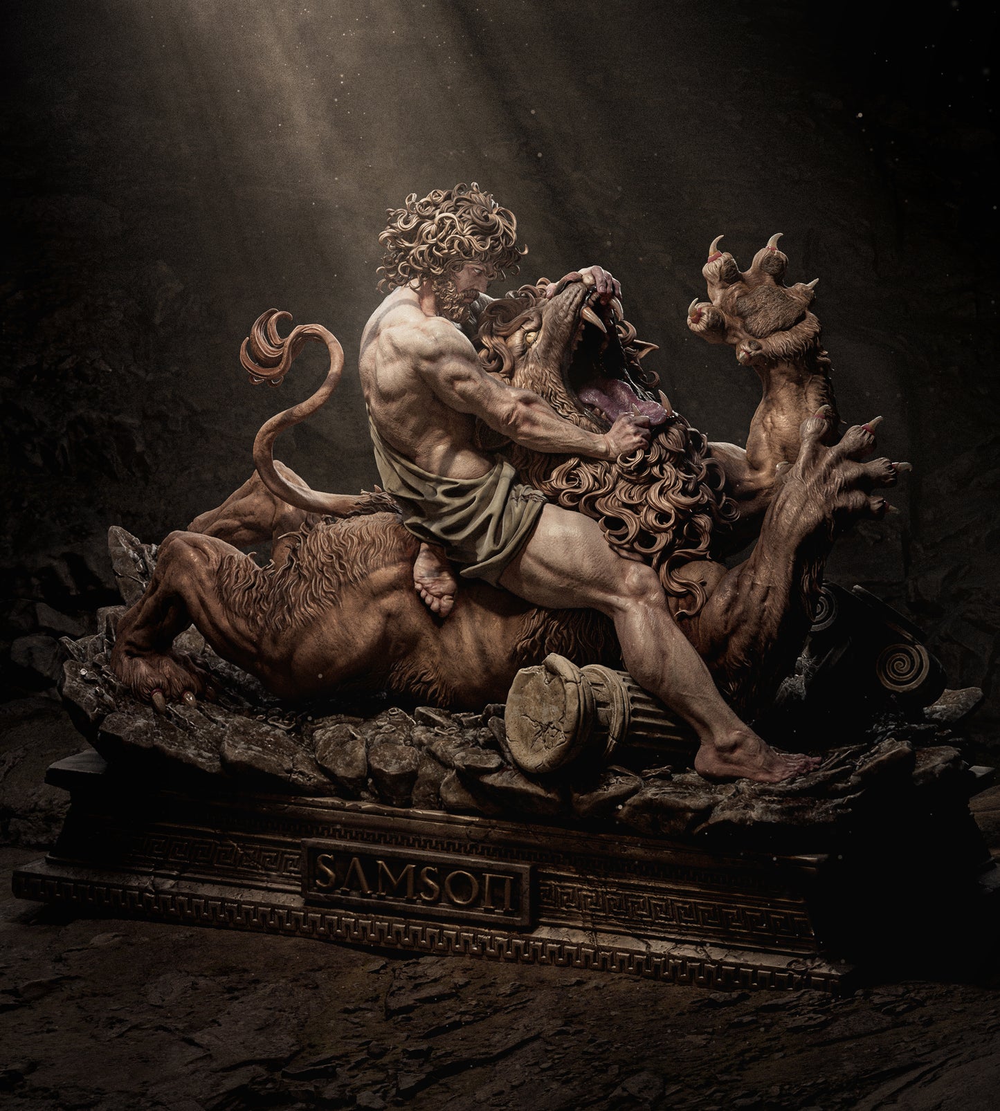 Samson Vs The Lion Statue 3D-Printed Kit
