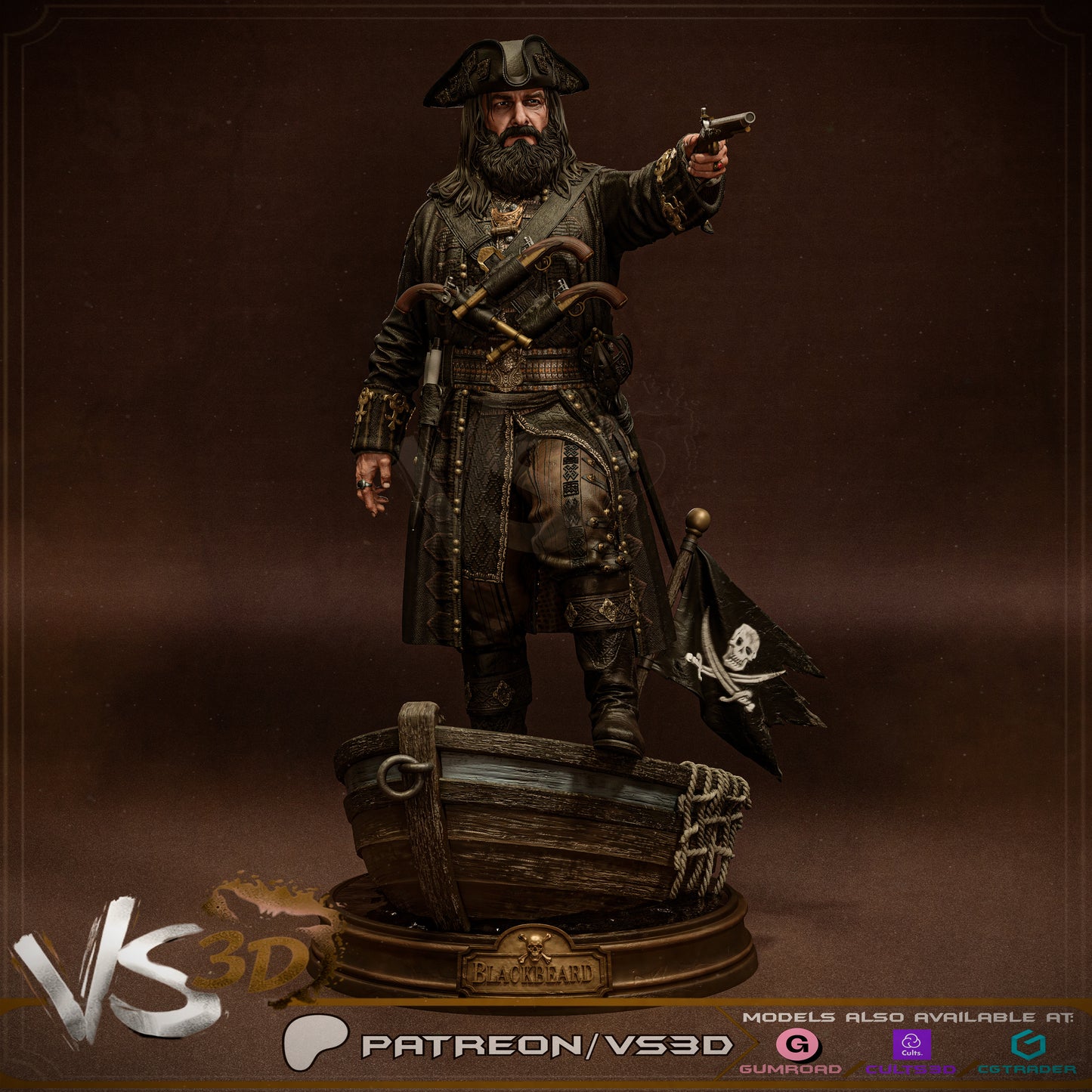 Black Beard Statue 3D-Printed Kit