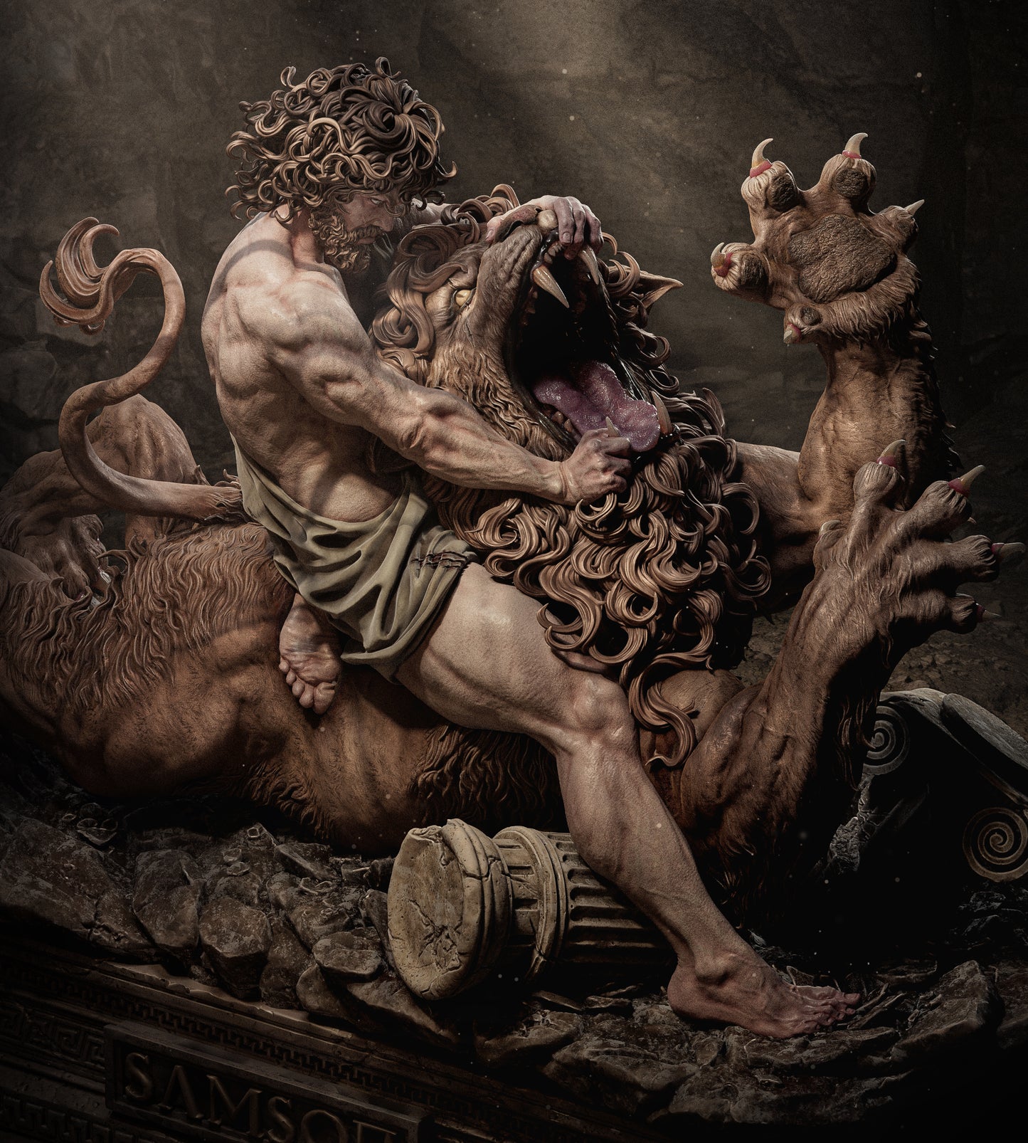 Samson Vs The Lion Statue 3D-Printed Kit