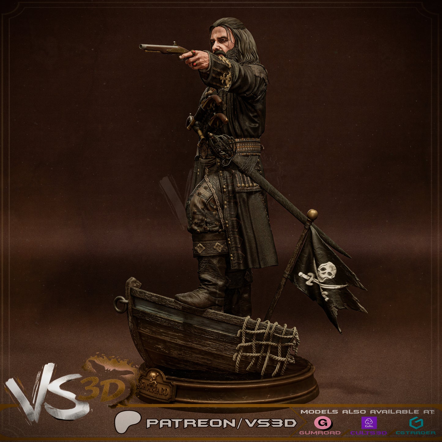 Black Beard Statue 3D-Printed Kit