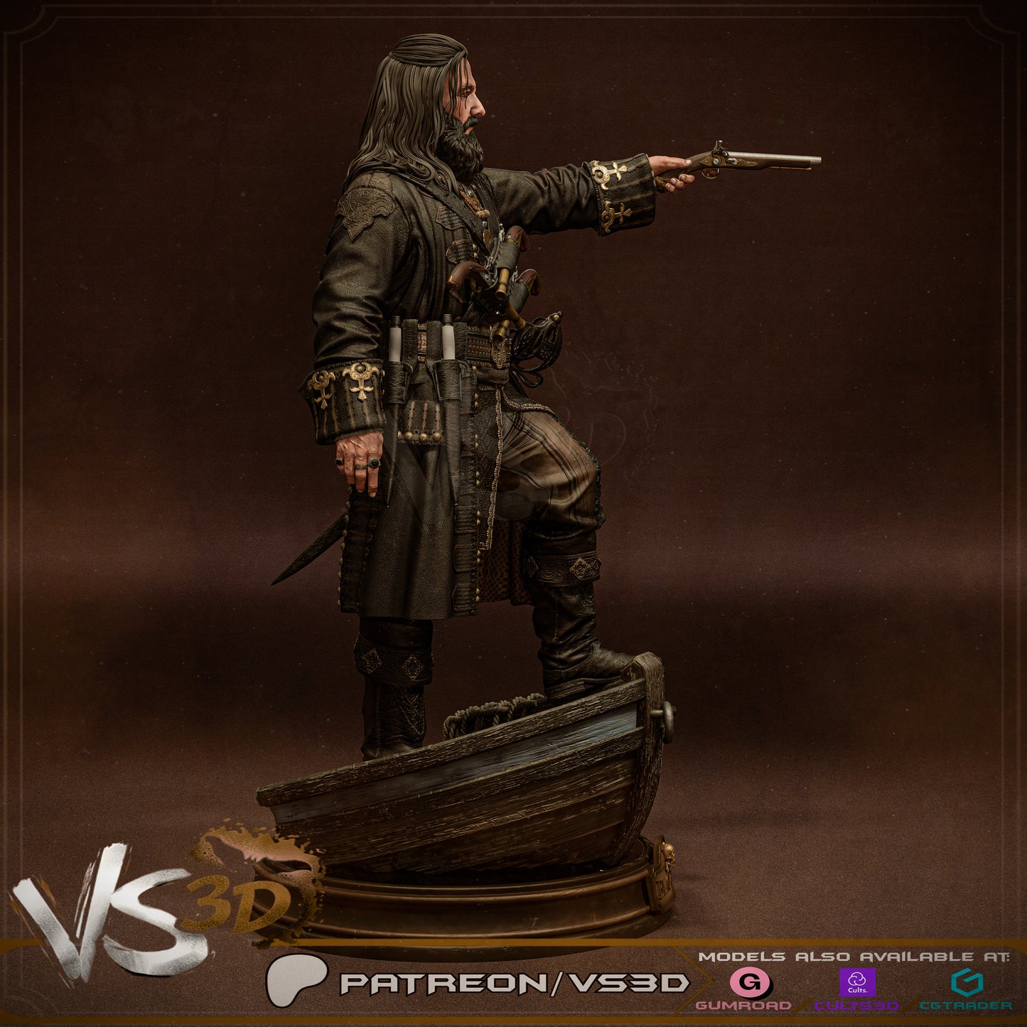 Black Beard Statue 3D-Printed Kit