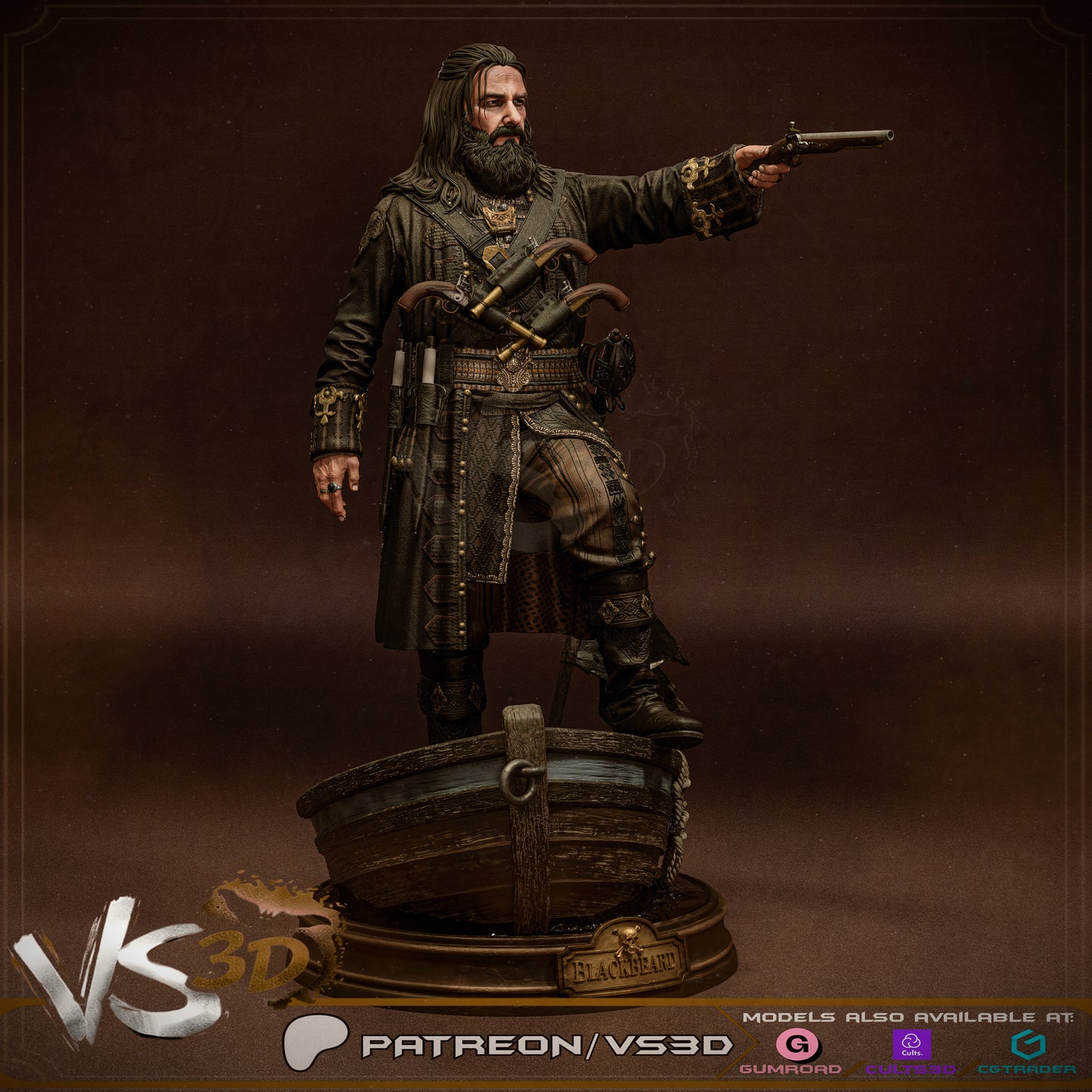 Black Beard Statue 3D-Printed Kit