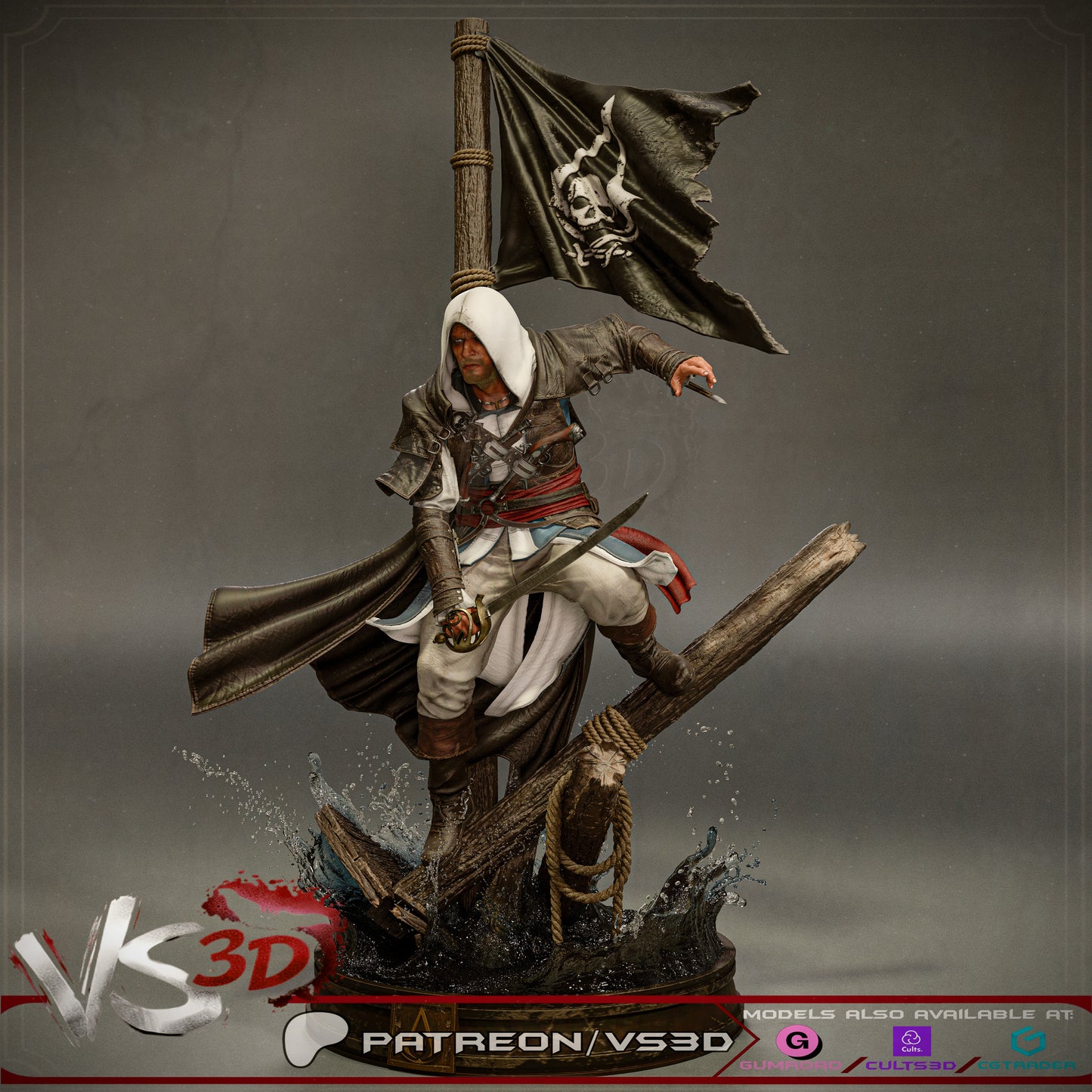 Edward Kenway Statue 3D-Printed Kit