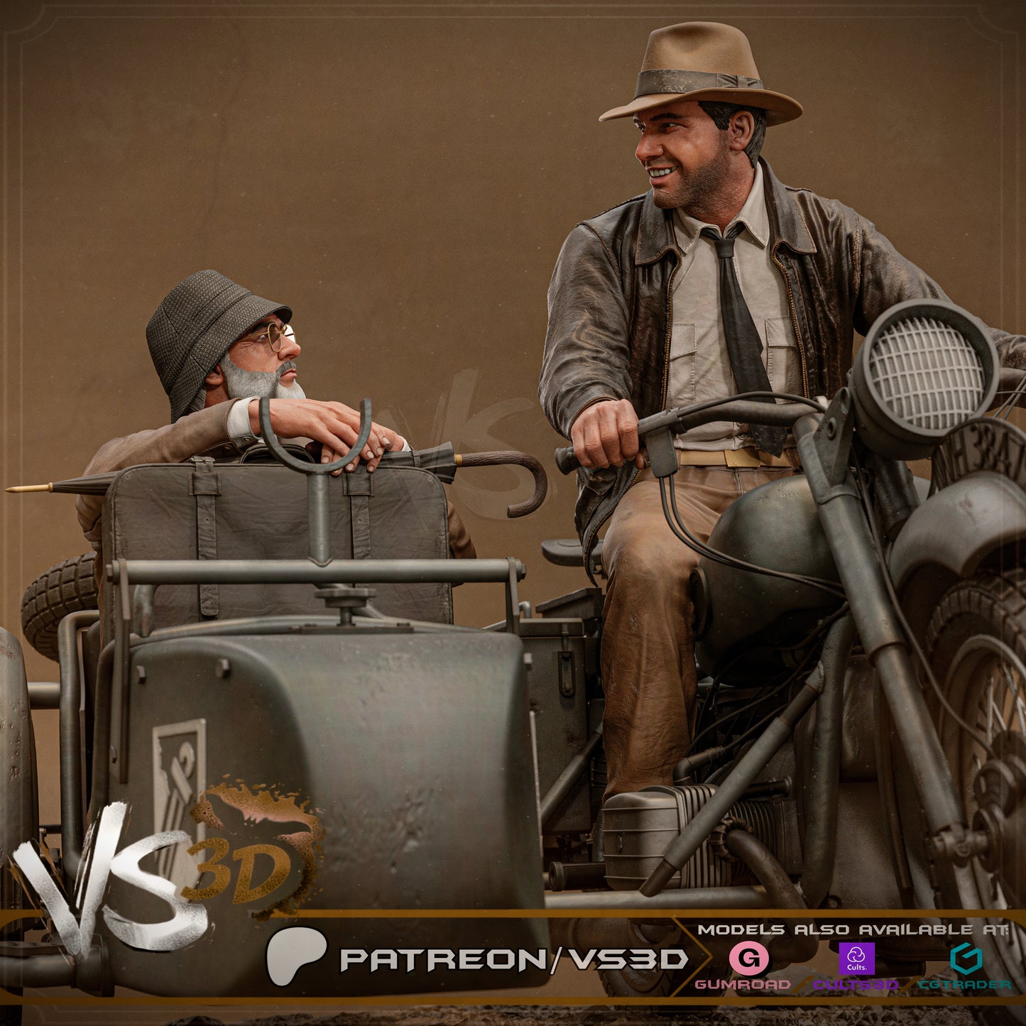 Indiana Jones Diorama Statue 3D-Printed Kit