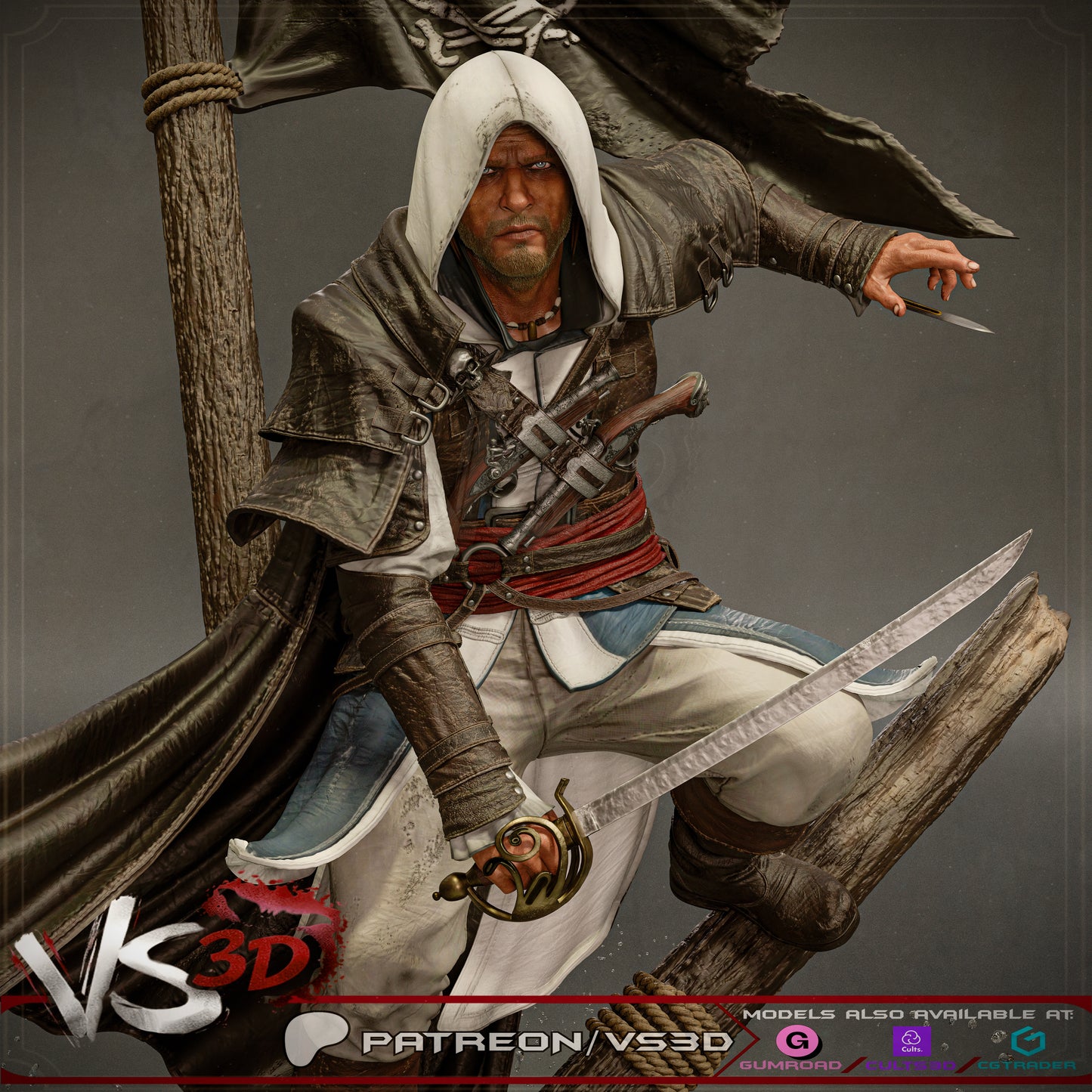 Edward Kenway Statue 3D-Printed Kit