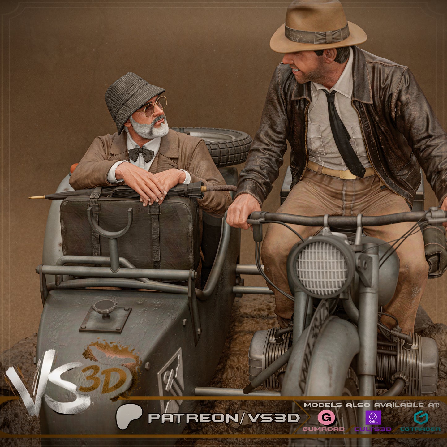 Indiana Jones Diorama Statue 3D-Printed Kit