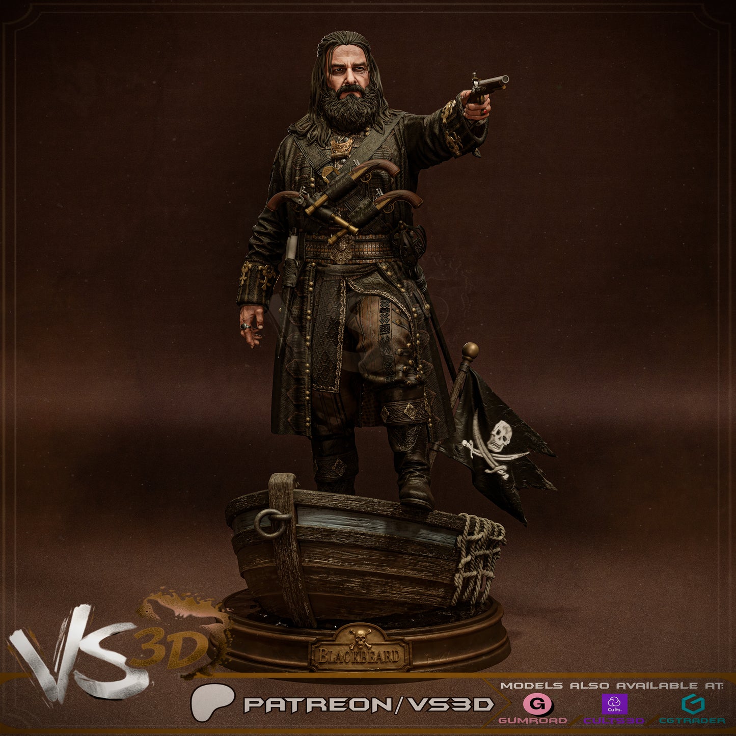 Black Beard Statue 3D-Printed Kit