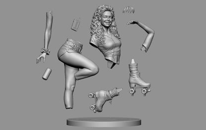 80's Roller Girl Statue 3D-Printed Kit